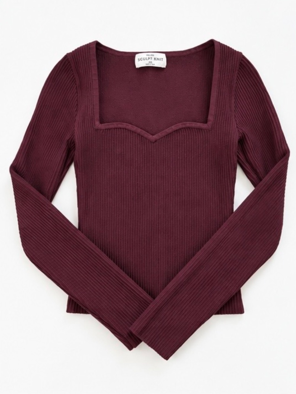 Aritzia Sculpt Knit Sweetheart Longsleeve 2XS Burgundy